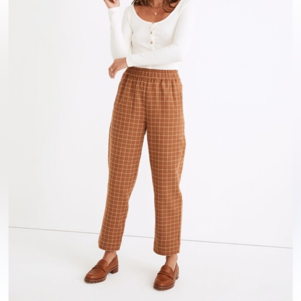 $82 Madewell Waffled Pull-On Check Pant in Brown